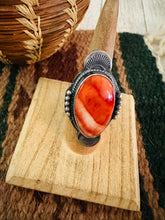 Load image into Gallery viewer, Navajo Orange Spiny &amp; Sterling Silver Ring Size 7