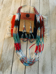 Navajo Sterling Silver & Multicolor Beaded Necklace and Earring Set