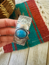 Load image into Gallery viewer, Navajo Hand Stamped Sterling Silver &amp; Turquoise Cuff Bracelet