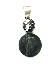 Load image into Gallery viewer, SALE *AUTHENTIC* Navajo White Buffalo &amp; Sterling Silver Liberty Quarter Pendant