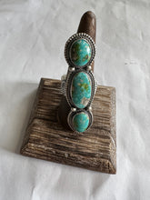 Load image into Gallery viewer, Navajo Sonoran Gold Turquoise &amp; Sterling Silver 3 Stone Ring Size 8 Signed