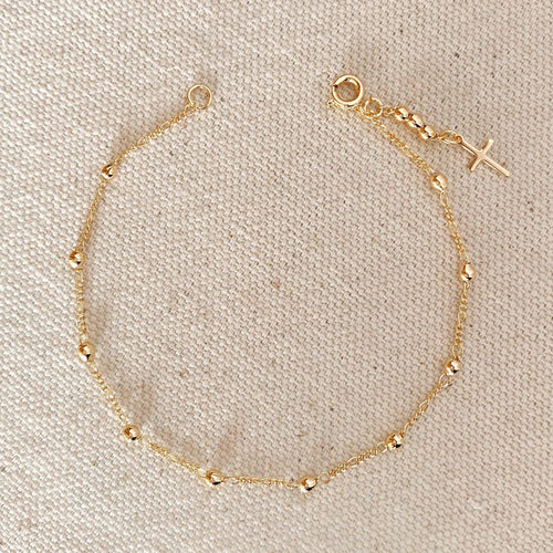 *AUTHENTIC 18k Gold Filled Beaded Bracelet with Cross Charm