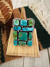 Load image into Gallery viewer, Navajo Sonoran Mountain Turquoise &amp; Sterling Silver Adjustable Cluster Ring