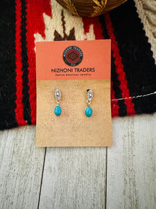 Navajo Turquoise & Sterling Silver Flower Dangle Earrings