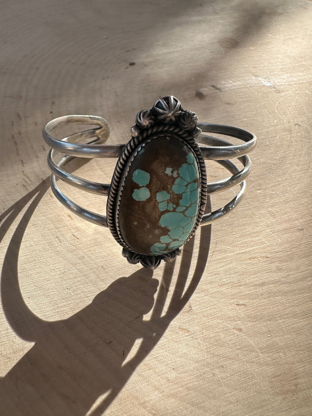 Handmade Sterling Silver & Number 8 Turquoise Single Stone Cuff Bracelet