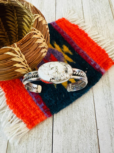 Navajo White Buffalo & Sterling Silver Cuff Bracelet