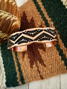 Navajo Hand Stamped Copper Cuff Bracelet Signed