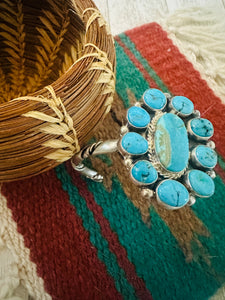 Navajo Kingman Turquoise & Sterling Silver Cluster Cuff Bracelet