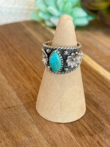 Beautiful Handmade Turquoise And Sterling Silver Adjustable  Ring