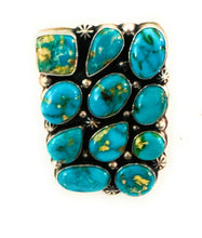 Load image into Gallery viewer, Navajo Sonoran Mountain Turquoise &amp; Sterling Silver Adjustable Cluster Ring