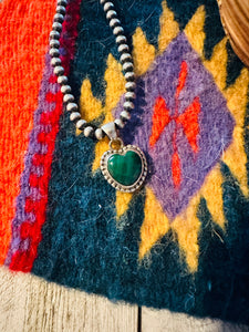 Navajo Malachite & Sterling Silver Heart Pendant