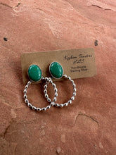 Load image into Gallery viewer, *Authentic* Handmade Turquoise &amp; Sterling Silver Hoop Earrings GREEN TONES