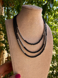Navajo Pearl Sterling Silver & Black Onyx Beaded Necklace