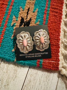 Navajo Queen Pink Conch & Sterling Silver Concho Post Earrings