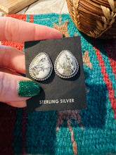 Load image into Gallery viewer, SALE *AUTHENTIC* Navajo White Buffalo and Sterling Silver Teardrop Post Earrings