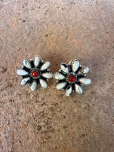 Load image into Gallery viewer, *AUTHENTIC* Handmade White Buffalo, Coral &amp; Sterling Silver Cluster Earrings Signed Nizhoni (Copy)