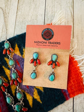 Load image into Gallery viewer, Handmade Sterling Silver, Turquoise &amp; Coral Necklace Set Signed Nizhoni