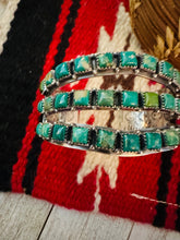 Load image into Gallery viewer, Navajo Sterling Silver &amp; Kingman Turquoise Three Row Cuff Bracelet