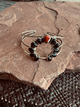 Load image into Gallery viewer, Handmade Sterling Silver, Onyx &amp; Spice Cuff Bracelet Signed Nizhoni