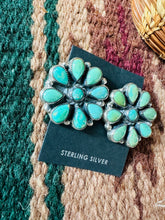 Load image into Gallery viewer, Navajo Sterling Silver &amp; Green Turquoise Cluster Stud Earrings 1 1/8”