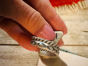 Navajo Turquoise & Sterling Silver Adjustable Moon Ring by Russell Sam