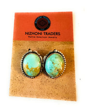 Load image into Gallery viewer, Navajo Turquoise &amp; Sterling Silver Post Earrings Signed