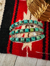 Load image into Gallery viewer, Navajo Sterling Silver &amp; Kingman Turquoise Three Row Cuff Bracelet