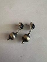 Load image into Gallery viewer, SALE *AUTHENTIC* Nizhoni’s Handmade Sterling Silver Onyx Navajo Pearl Style Dangle Earrings