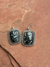 Load image into Gallery viewer, Handmade New Lander Turquoise and Sterling Silver Dangles