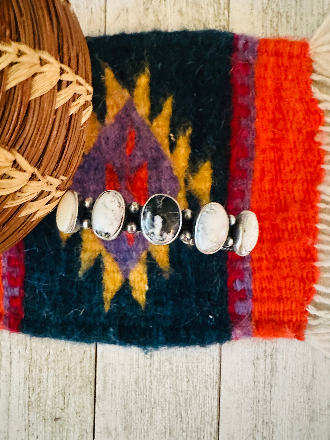 Navajo Sterling Silver & White Buffalo Cuff Bracelet