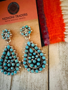 Navajo Turquoise & Sterling Silver Cluster Dangle Earrings