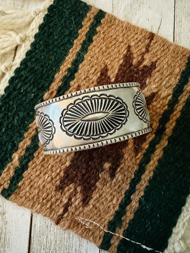 Navajo Hand Stamped Sterling Silver Cuff Bracelet