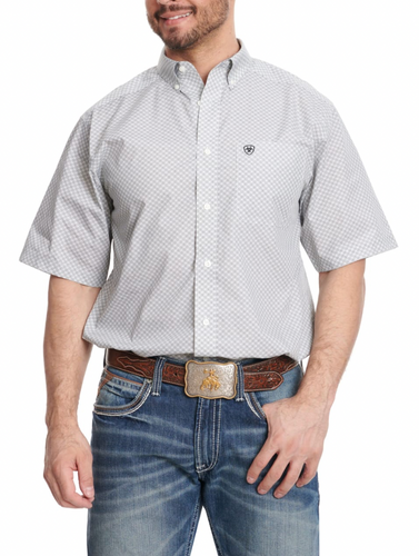 ARIAT Men's Bear White & Black Geo Print Short Sleeve Western Shirt