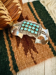 Navajo Turquoise & Sterling Silver Cluster Cuff Bracelet