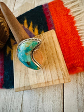 Load image into Gallery viewer, Navajo Turquoise &amp; Sterling Silver Adjustable Moon Ring by Russell Sam