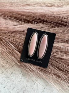 Navajo Sterling Silver Pink Conch Oval Post Earrings