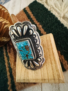 Navajo Turquoise & Sterling Silver Adjustable Concho Ring by Leander Tahe