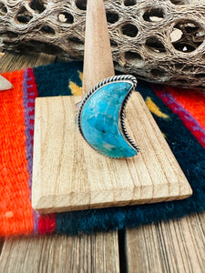 Navajo Turquoise and Sterling Silver Adjustable Crescent Moon Ring