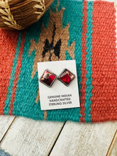 Load image into Gallery viewer, *Authentic* Navajo Sterling Silver &amp; Rose Dahlia Square Stud Earrings