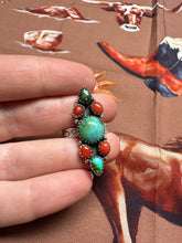 Load image into Gallery viewer, Beautiful Handmade Coral, Sonoran Turquoise And Sterling Silver Adjustable Ring STYLE 9