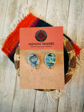 Load image into Gallery viewer, Navajo Spiderweb Opal &amp; Sterling Silver Inlay Post Earrings