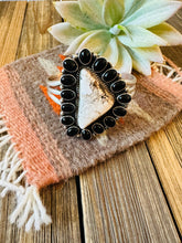 Load image into Gallery viewer, Navajo White Buffalo, Onyx &amp; Sterling Silver Cuff Bracelet