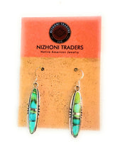 Load image into Gallery viewer, Navajo Sonoran Gold Turquoise And Sterling Silver Inlay Dangle Earrings