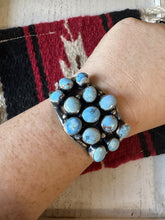Load image into Gallery viewer, Navajo Golden Hills Turquoise &amp; Sterling Silver Cuff Bracelet Signed B Johnson