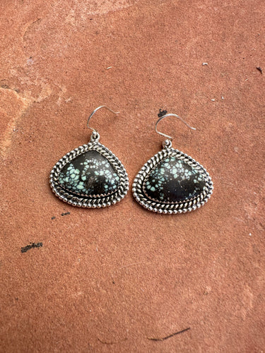 Handmade New Lander Turquoise and Sterling Silver Dangles