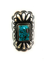 Load image into Gallery viewer, Navajo Turquoise &amp; Sterling Silver Adjustable Concho Ring by Leander Tahe