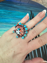 Load image into Gallery viewer, Handmade Multi Stone Southwestern Sunface And Sterling Silver Adjustable Ring