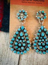 Load image into Gallery viewer, Navajo Turquoise &amp; Sterling Silver Cluster Dangle Earrings