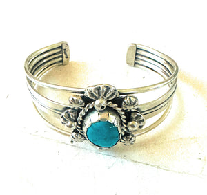 Navajo Sterling Silver & Kingman Turquoise Cuff Bracelet