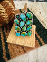 Load image into Gallery viewer, Navajo Sonoran Mountain Turquoise &amp; Sterling Silver Adjustable Cluster Ring